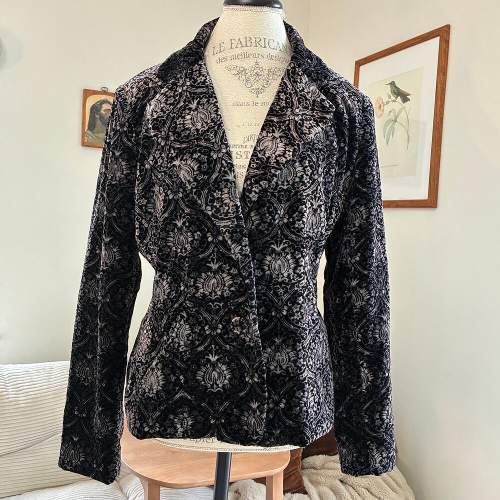 Vintage Velvet Nygard Collection Silver Metallic Details Blazer Size 14